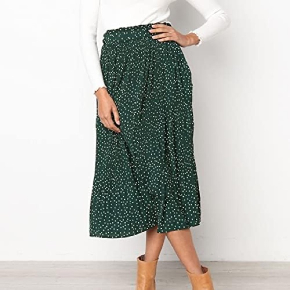 Green Polka Dot Midi Skirt